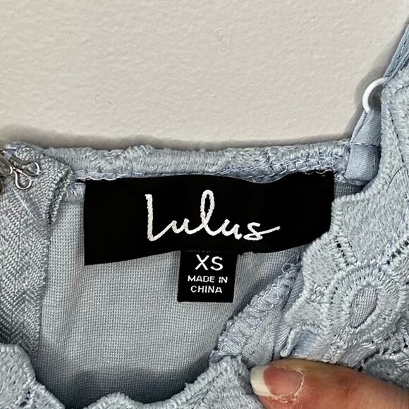 Lulus Women’s XS Light Blue Crochet Fully Lined Sleeveless Mini Dress - Picture 3 of 5